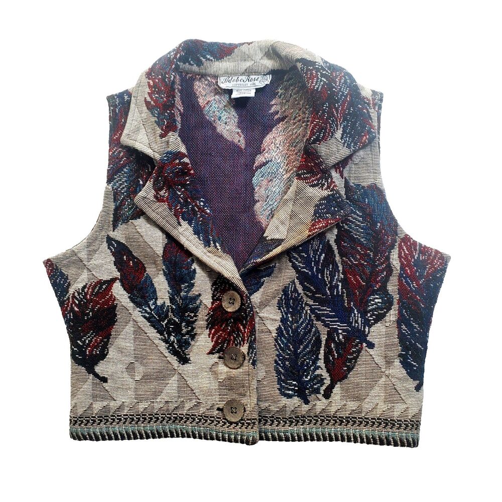 VTG Adobe Rose Women's Tapestry Vest Size XL Red Tan Southwestern Cowgirl 90's